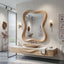 Solid Oak Asymmetrical Mirror, Organic Modern Wood Wall Art, Mid-Century Bathroom Mirror