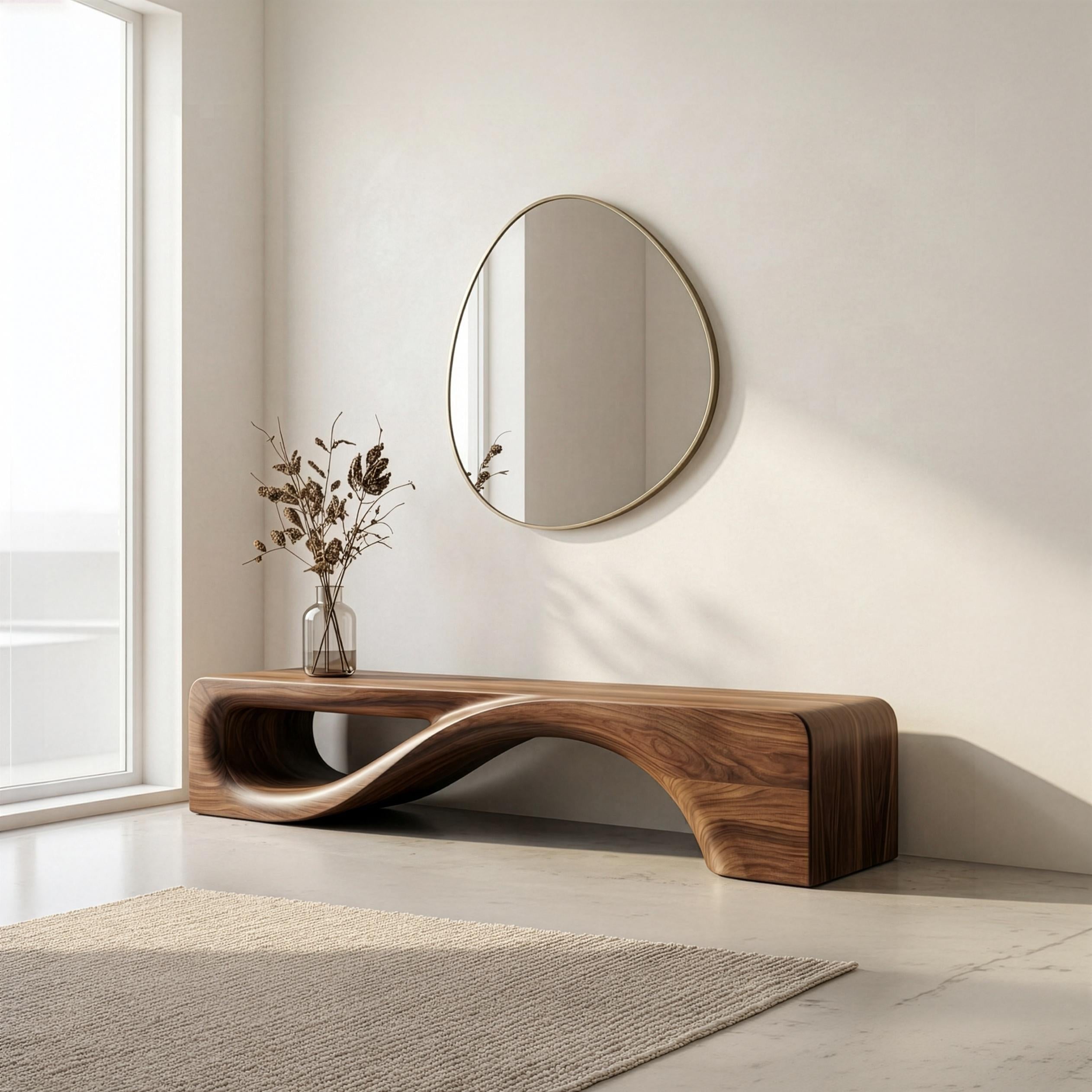 Handcrafted Sculptural Walnut Bench – Mid-Century Modern Wooden Furniture