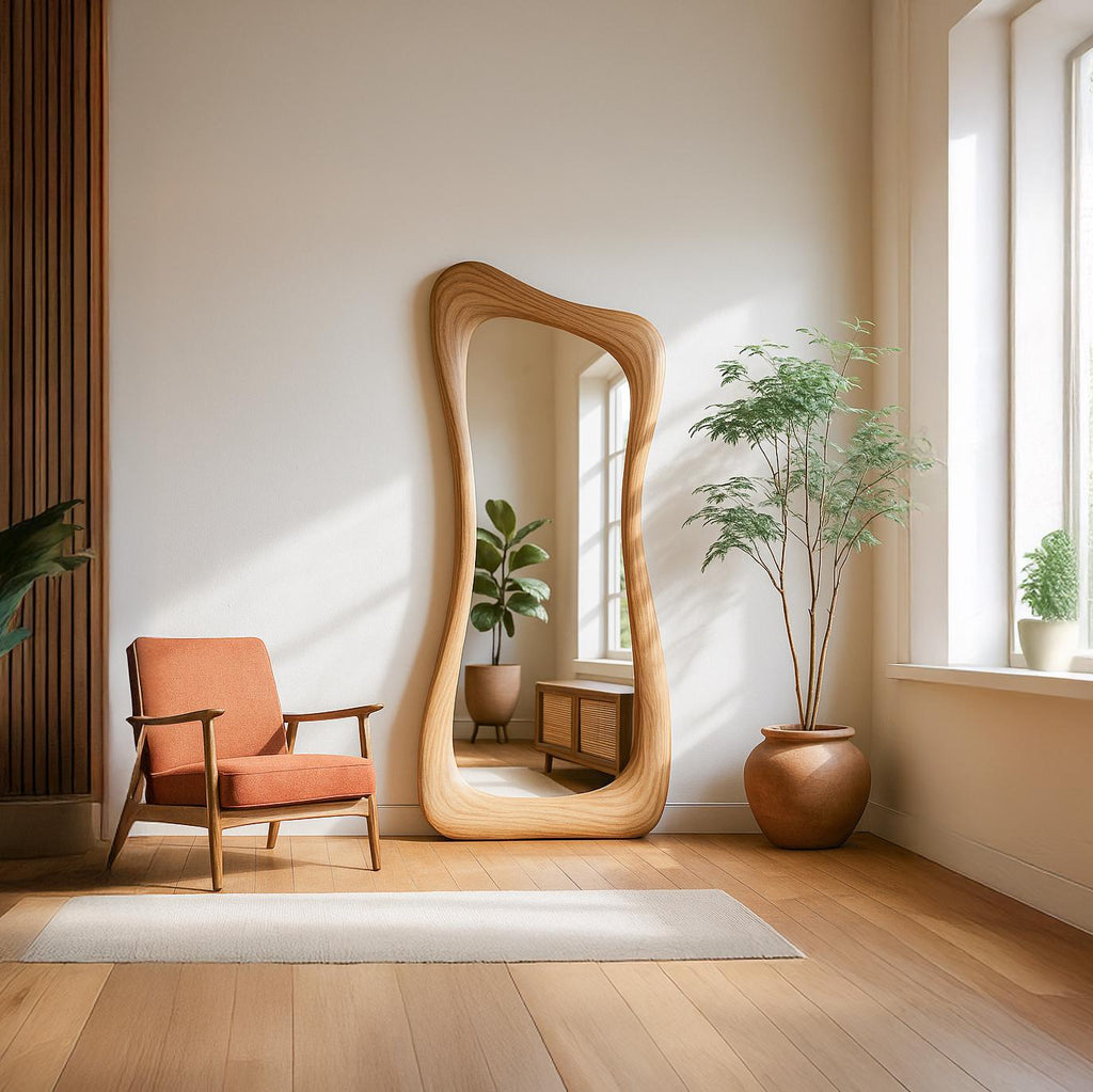Asymmetrical Oak Full Length Mirror: Modern Organic Wall Decor