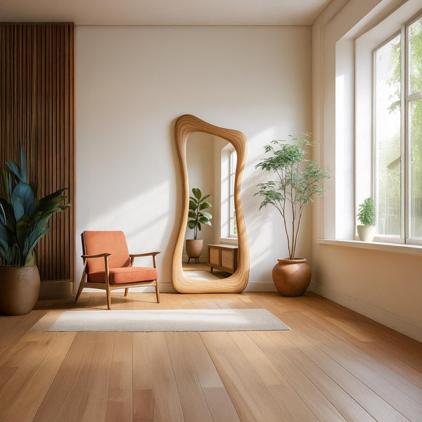 Asymmetrical Oak Full Length Mirror: Modern Organic Wall Decor