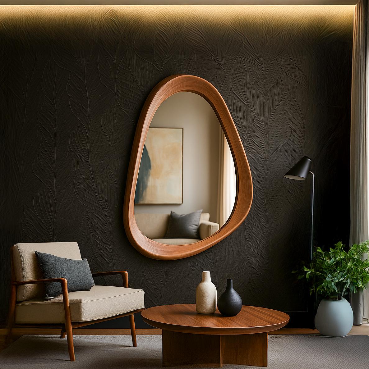 Walnut Asymmetrical Mirror – Organic Modern Wall Art & Decor