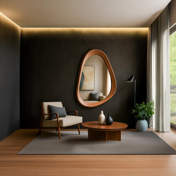 Walnut Asymmetrical Mirror – Organic Modern Wall Art & Decor