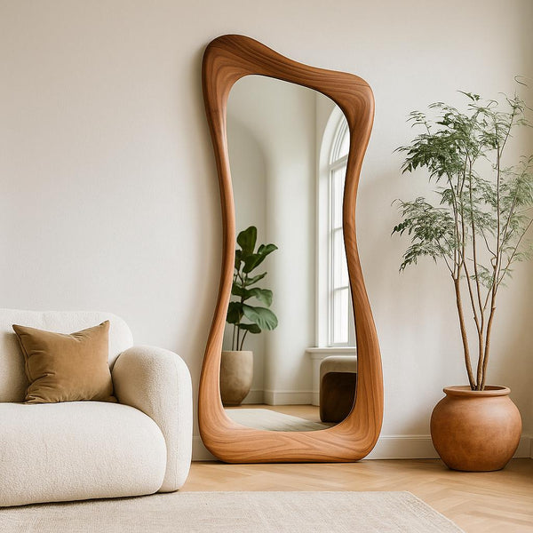 Asymmetrical Walnut Full Length Mirror: Modern Organic Wall Decor
