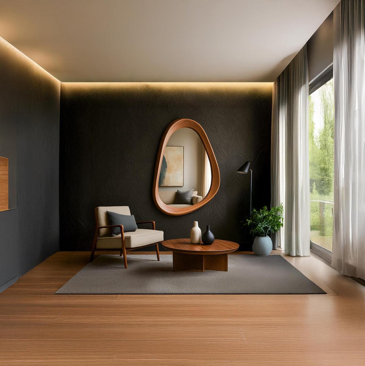 Walnut Asymmetrical Mirror – Organic Modern Wall Art & Decor