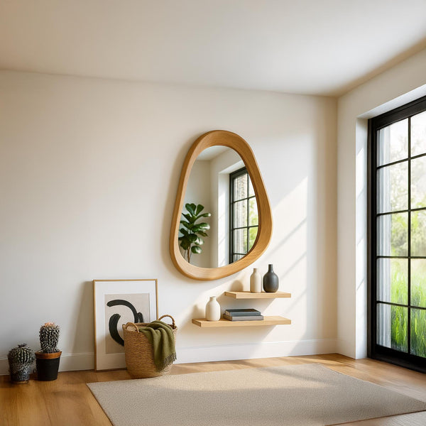 Real Oak Asymmetrical Mirror – Organic Modern Wall Art & Decor
