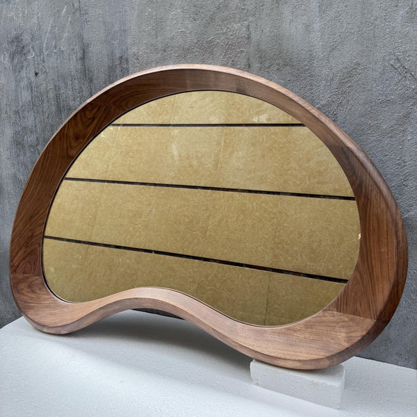 Solid Walnut Asymmetrical Mirror, Organic Mid Century Modern Bathroom Wood Mirror