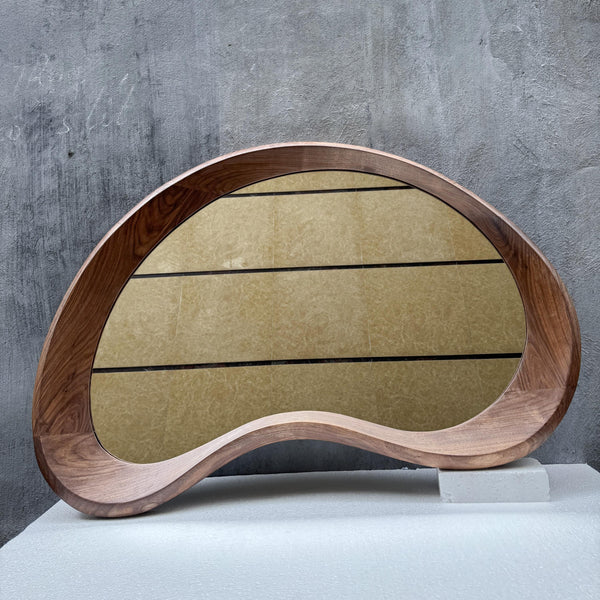 Solid Walnut Asymmetrical Mirror, Organic Mid Century Modern Bathroom Wood Mirror
