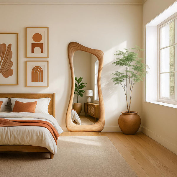 Asymmetrical Oak Full Length Mirror: Modern Organic Wall Decor