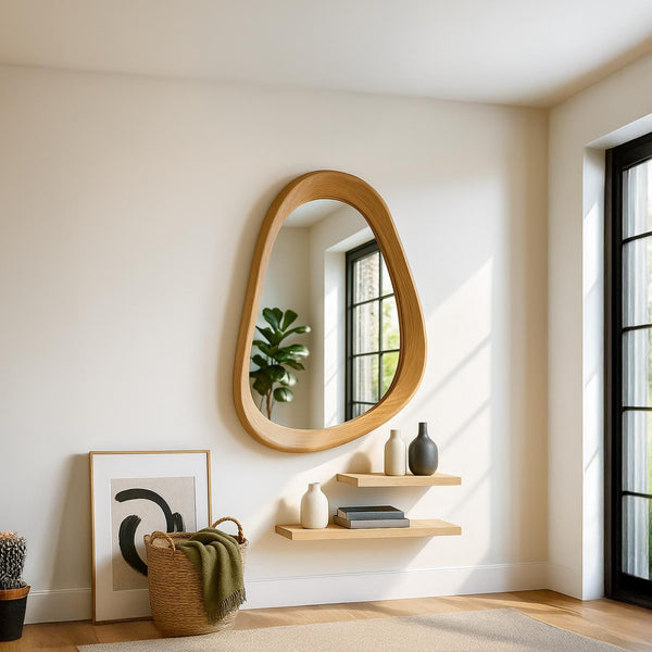 Real Oak Asymmetrical Mirror – Organic Modern Wall Art & Decor