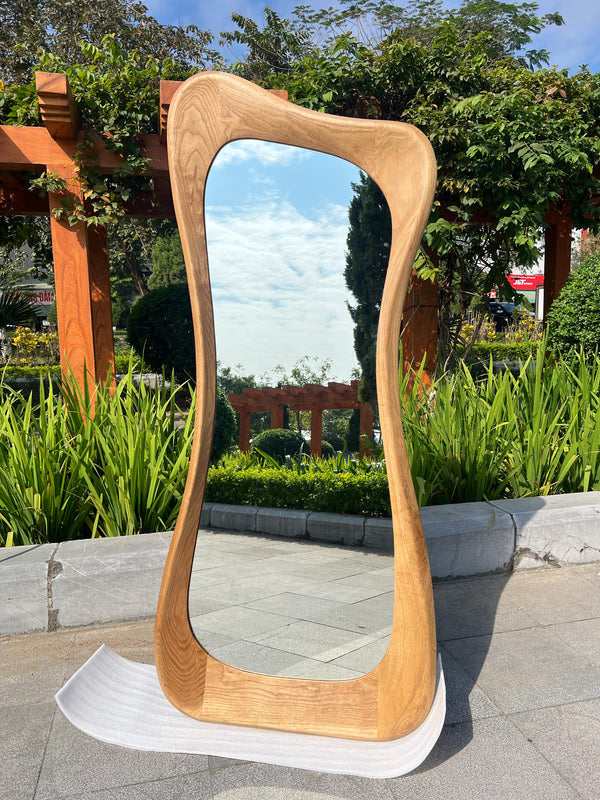 Asymmetrical Oak Full Length Mirror: Modern Organic Wall Decor