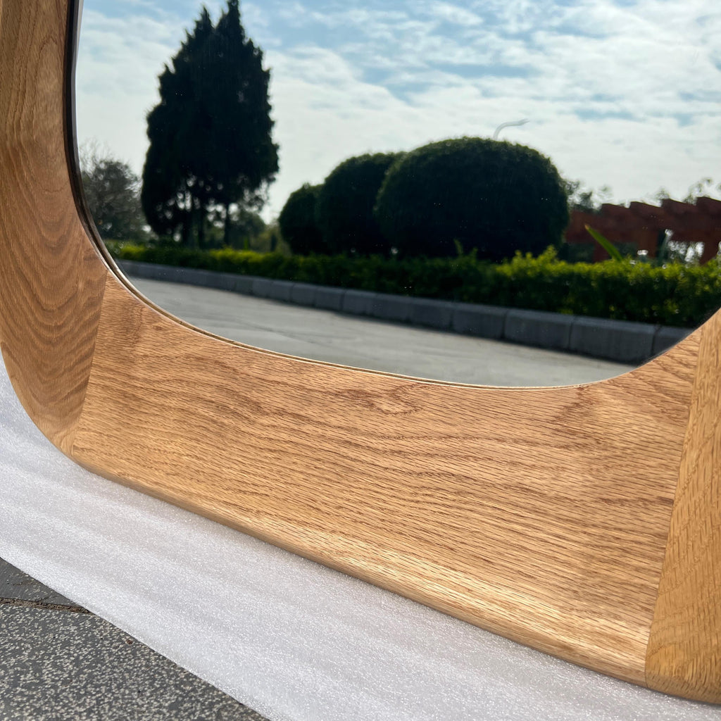 Asymmetrical Oak Full Length Mirror: Modern Organic Wall Decor