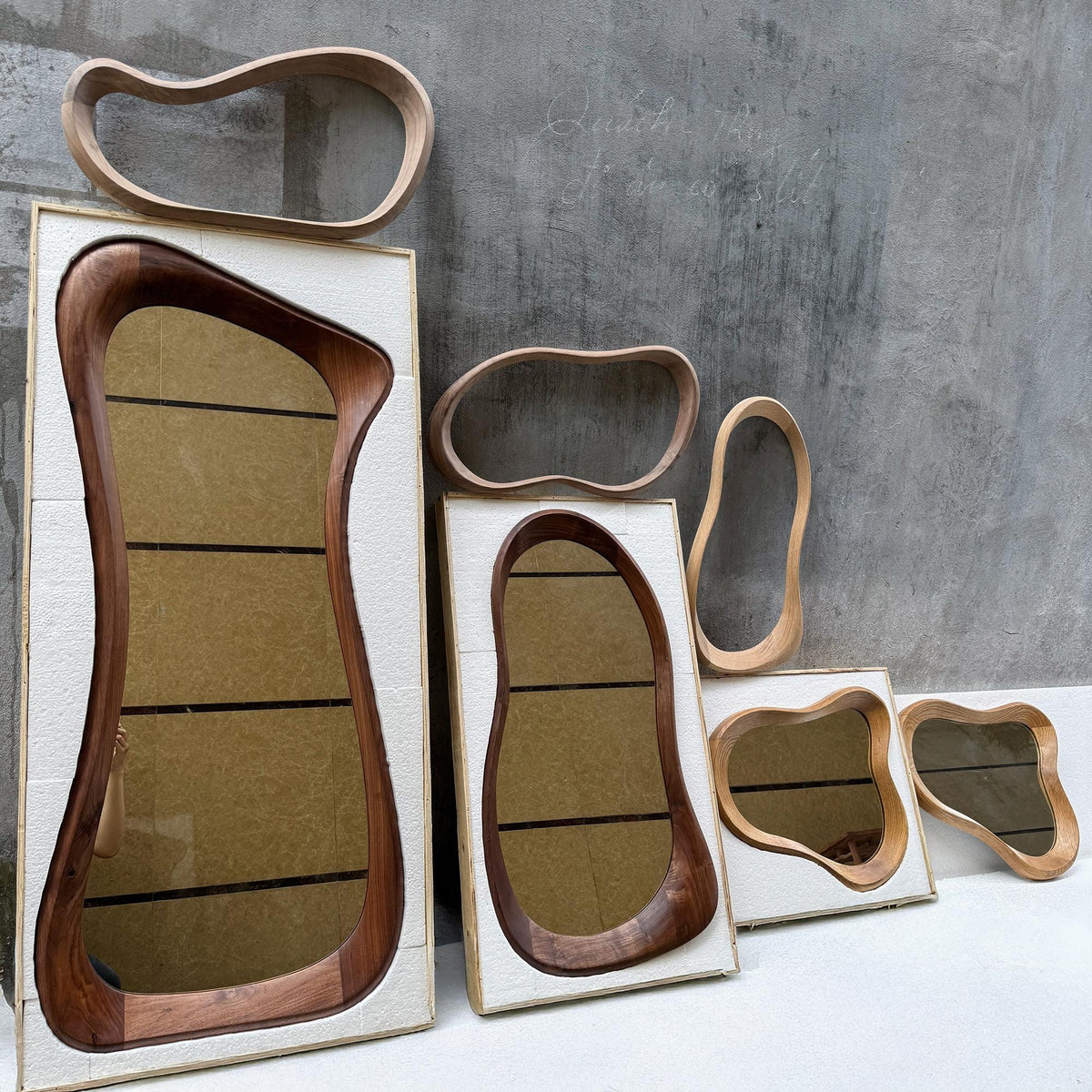 Asymmetrical Oak Wood Mirror, Organic Modern Bathroom Wall Mirror