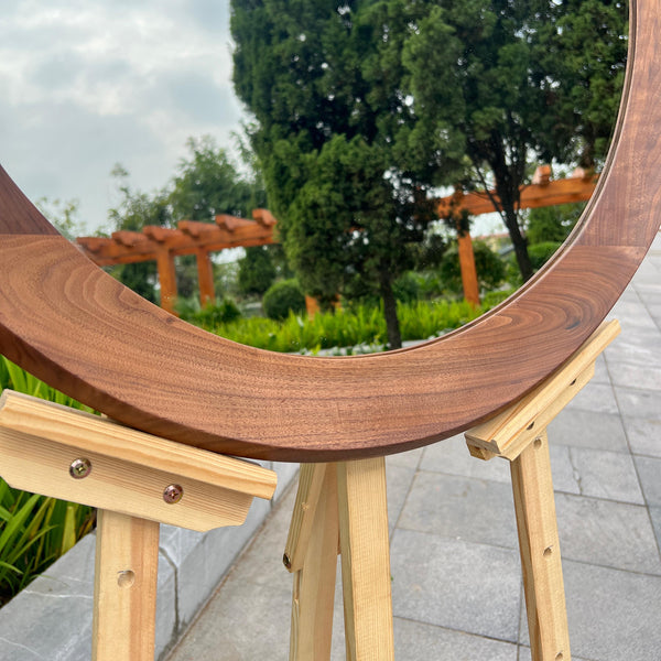 Walnut Round Mirror – Mid Century Modern Wooden Wall Mirror