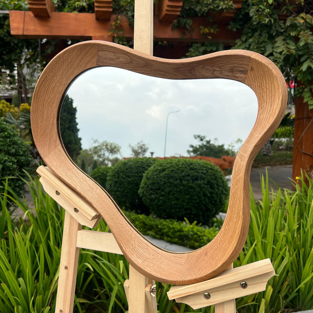 Asymmetrical Oak Wood Mirror, Organic Modern Bathroom Wall Mirror