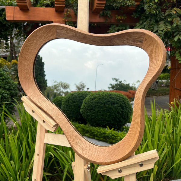 Asymmetrical Oak Wood Mirror, Organic Modern Bathroom Wall Mirror