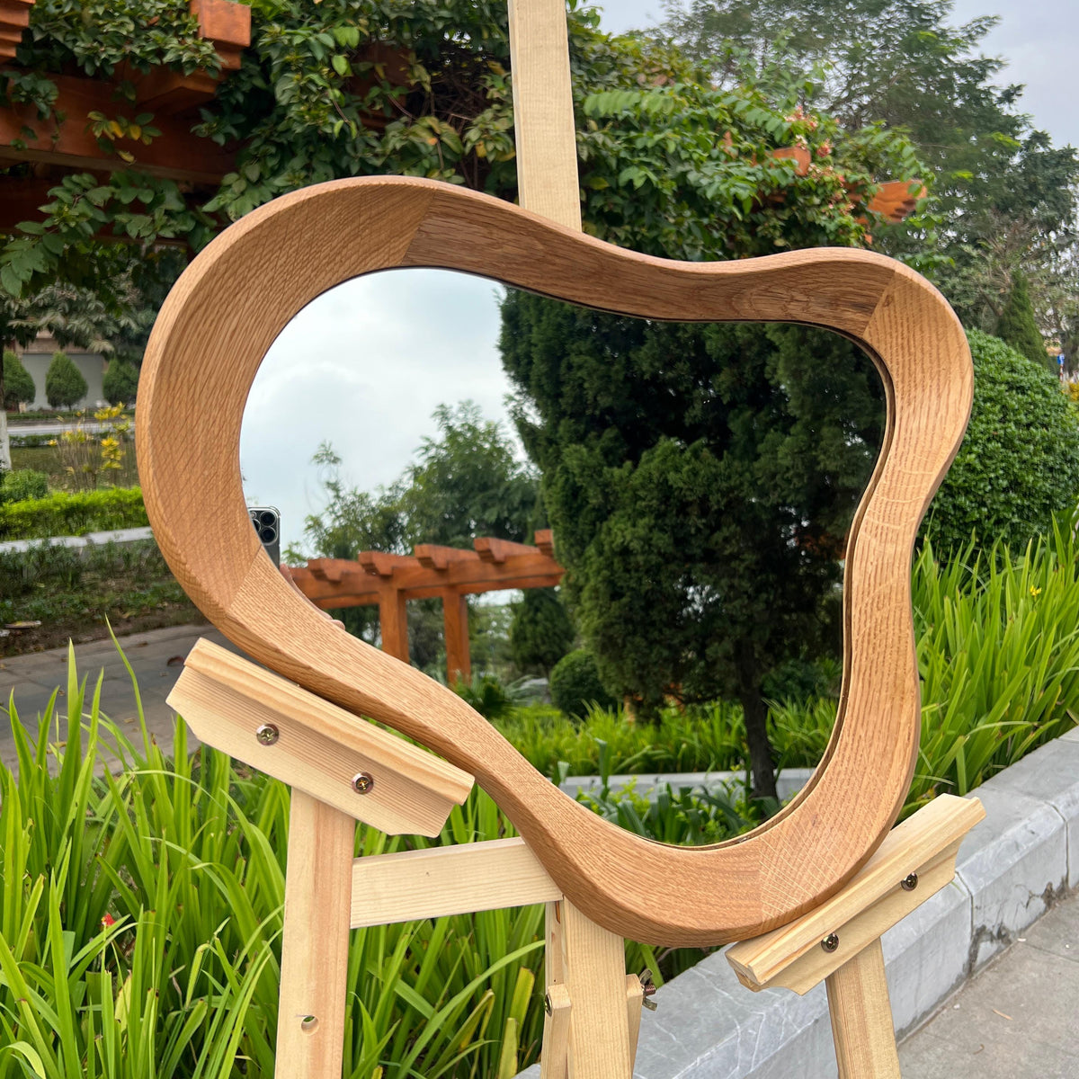 Asymmetrical Oak Wood Mirror, Organic Modern Bathroom Wall Mirror