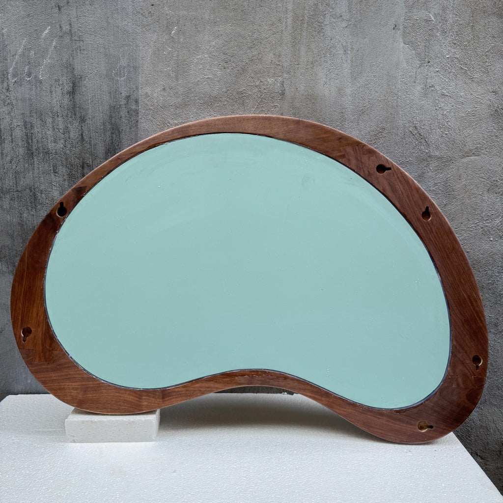 Solid Walnut Asymmetrical Mirror, Organic Mid Century Modern Bathroom Wood Mirror
