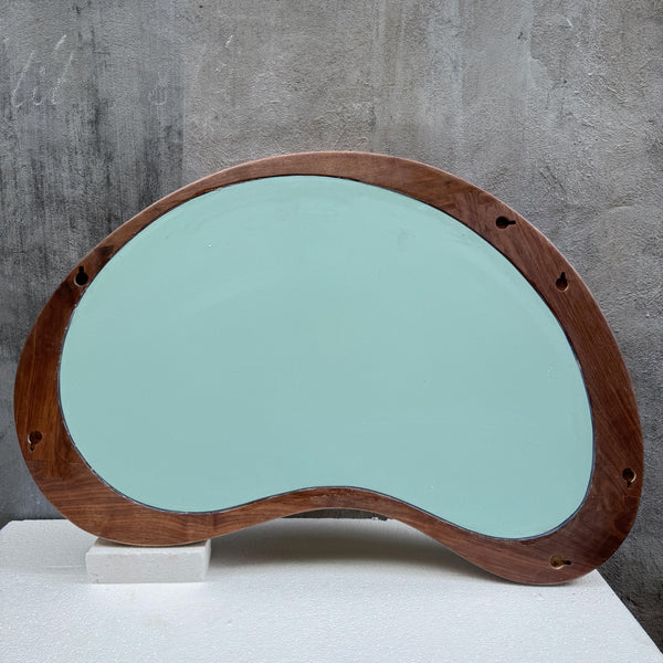 Solid Walnut Asymmetrical Mirror, Organic Mid Century Modern Bathroom Wood Mirror