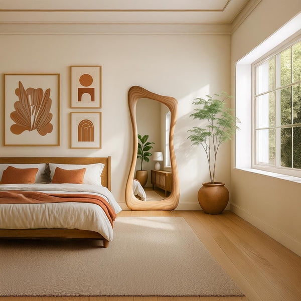 Asymmetrical Oak Full Length Mirror: Modern Organic Wall Decor