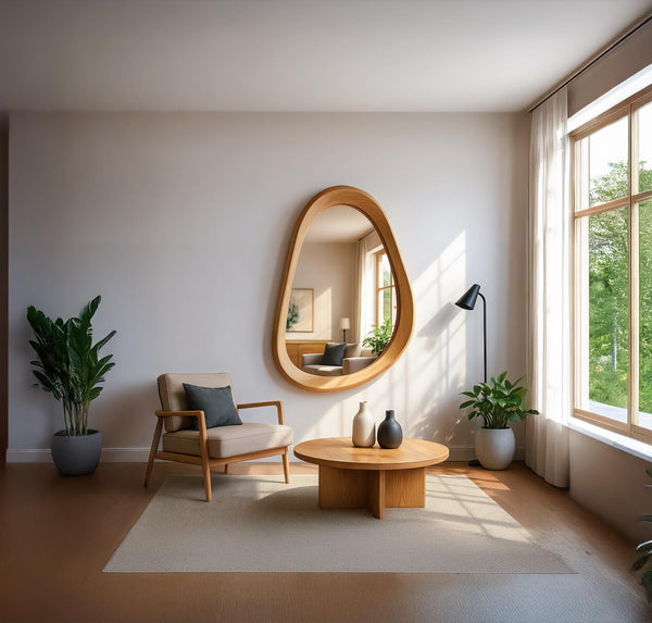 Real Oak Asymmetrical Mirror – Organic Modern Wall Art & Decor