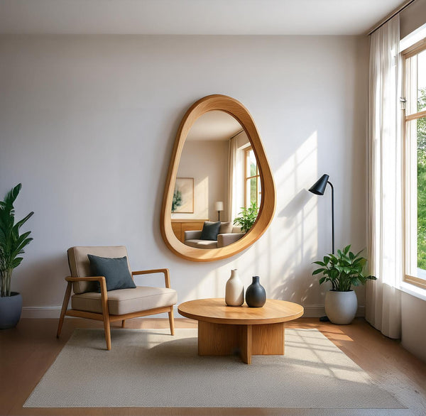 Real Oak Asymmetrical Mirror – Organic Modern Wall Art & Decor