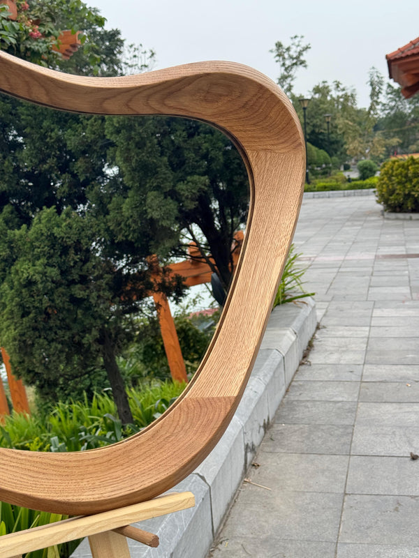 Handcrafted Oak Asymmetrical Mirror, Organic Modern Entryway Wall Art