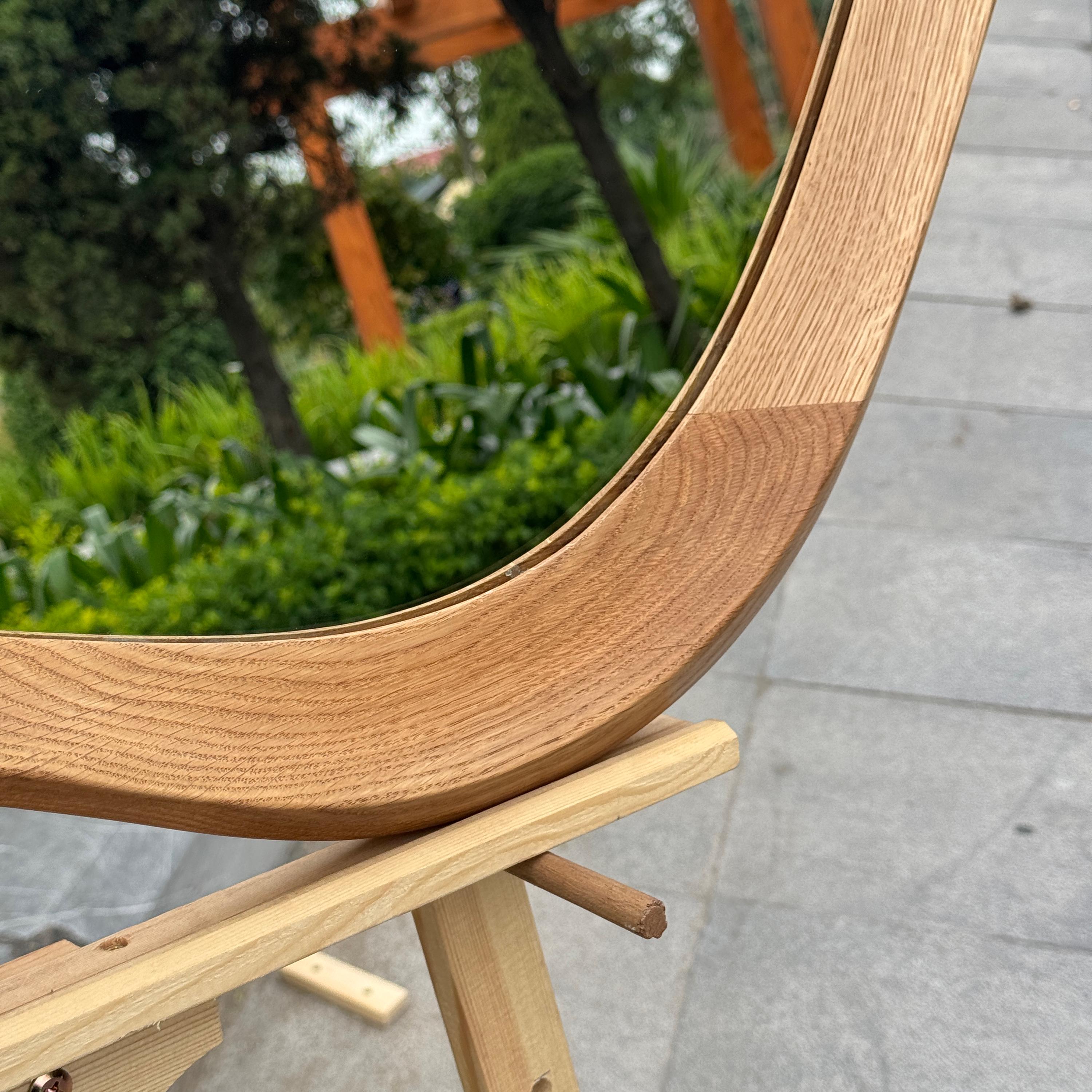 Handcrafted Oak Asymmetrical Mirror, Organic Modern Entryway Wall Art