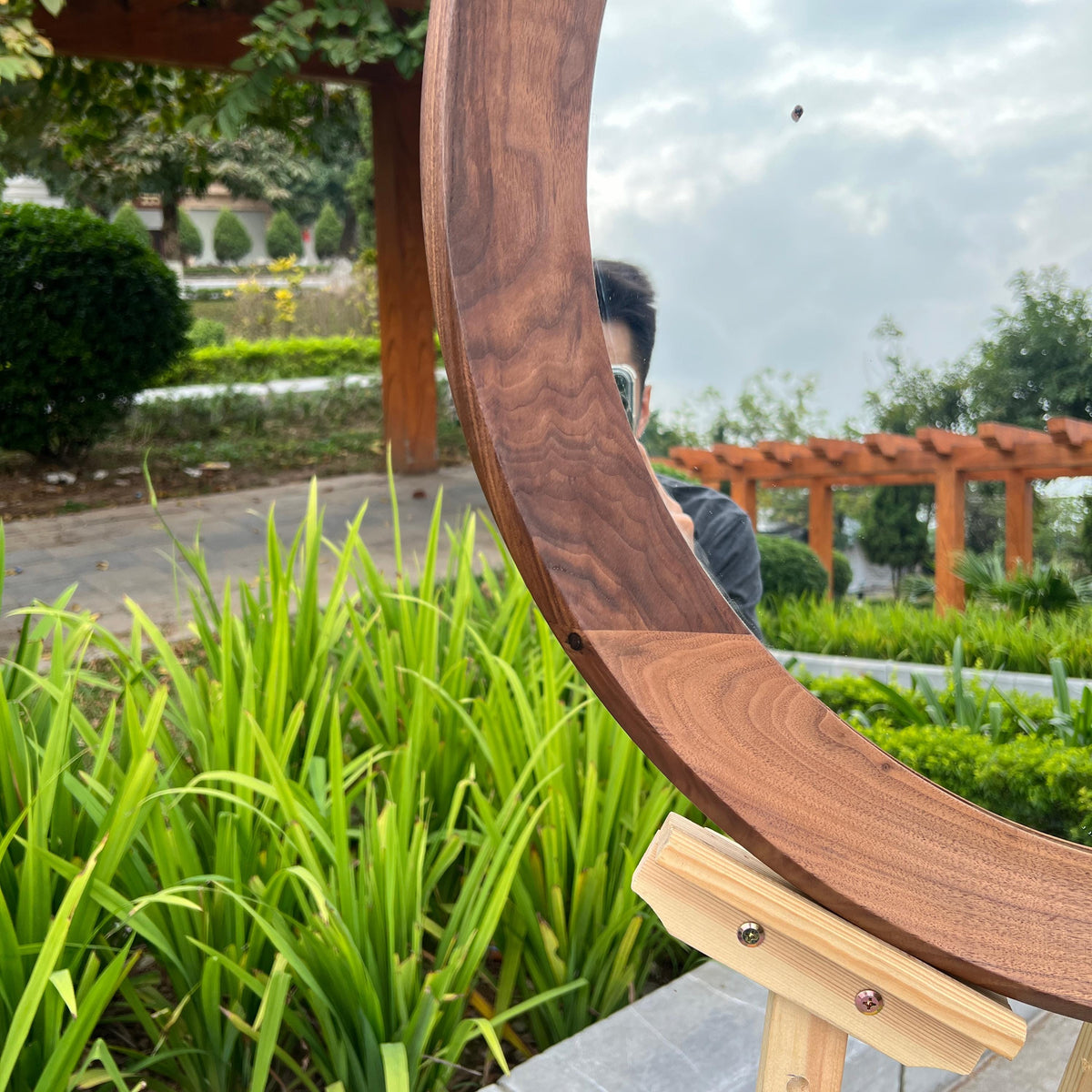 Walnut Round Mirror – Mid Century Modern Wooden Wall Mirror