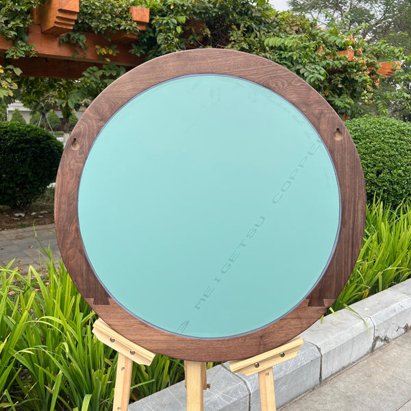 Walnut Round Mirror – Mid Century Modern Wooden Wall Mirror