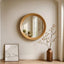 Oak Framed Round Wall Mirror, Mid Century Modern