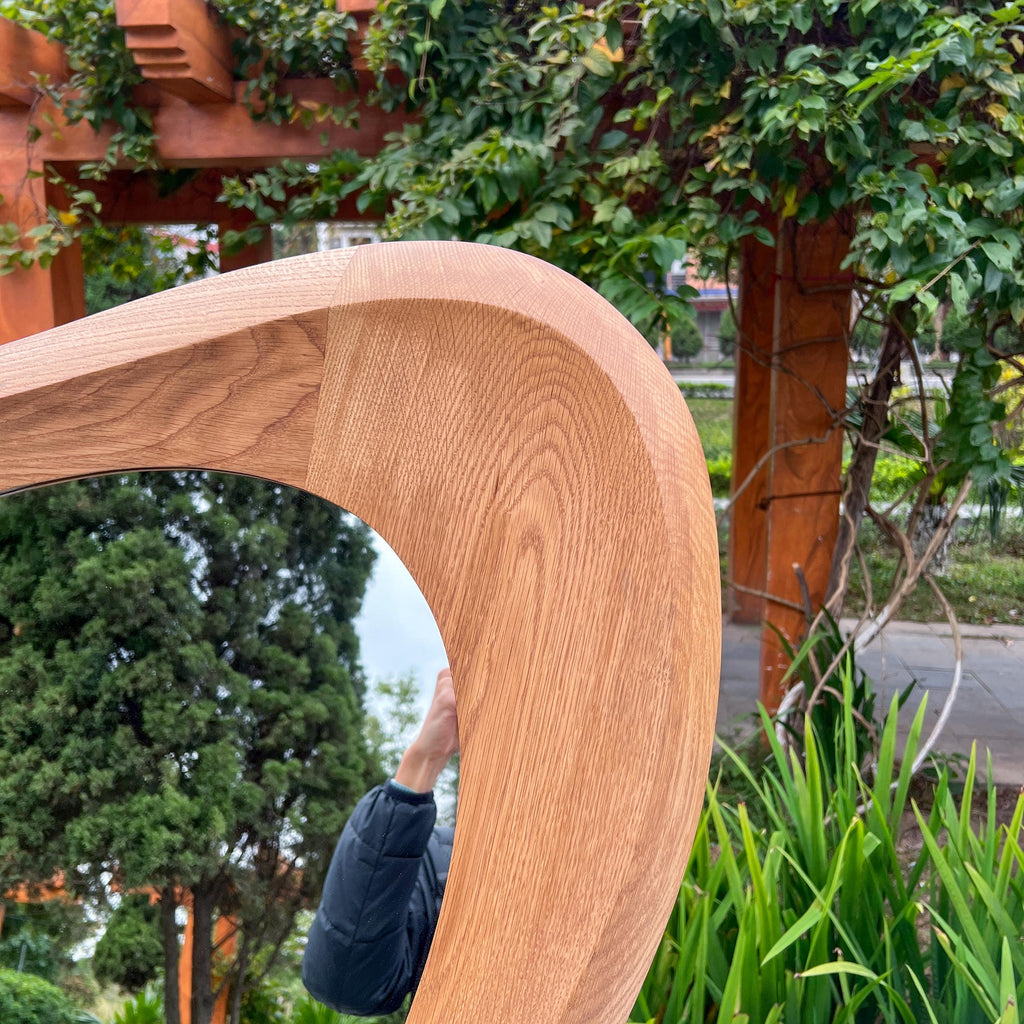 Handmade Oak Asymmetrical Mirror, Organic Modern Entryway Wall Art