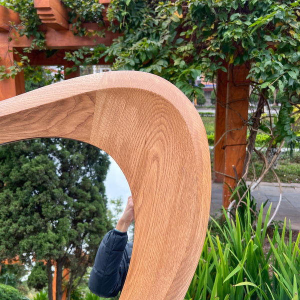 Handmade Oak Asymmetrical Mirror, Organic Modern Entryway Wall Art