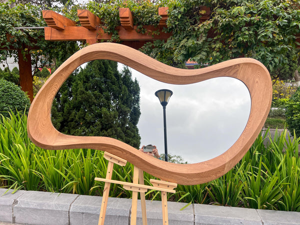 Handmade Oak Asymmetrical Mirror, Organic Modern Entryway Wall Art