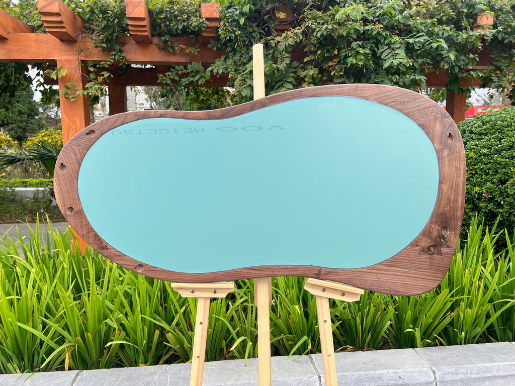 Solid Walnut Asymmetrical Mirror, Organic Modern Entryway Wall Art