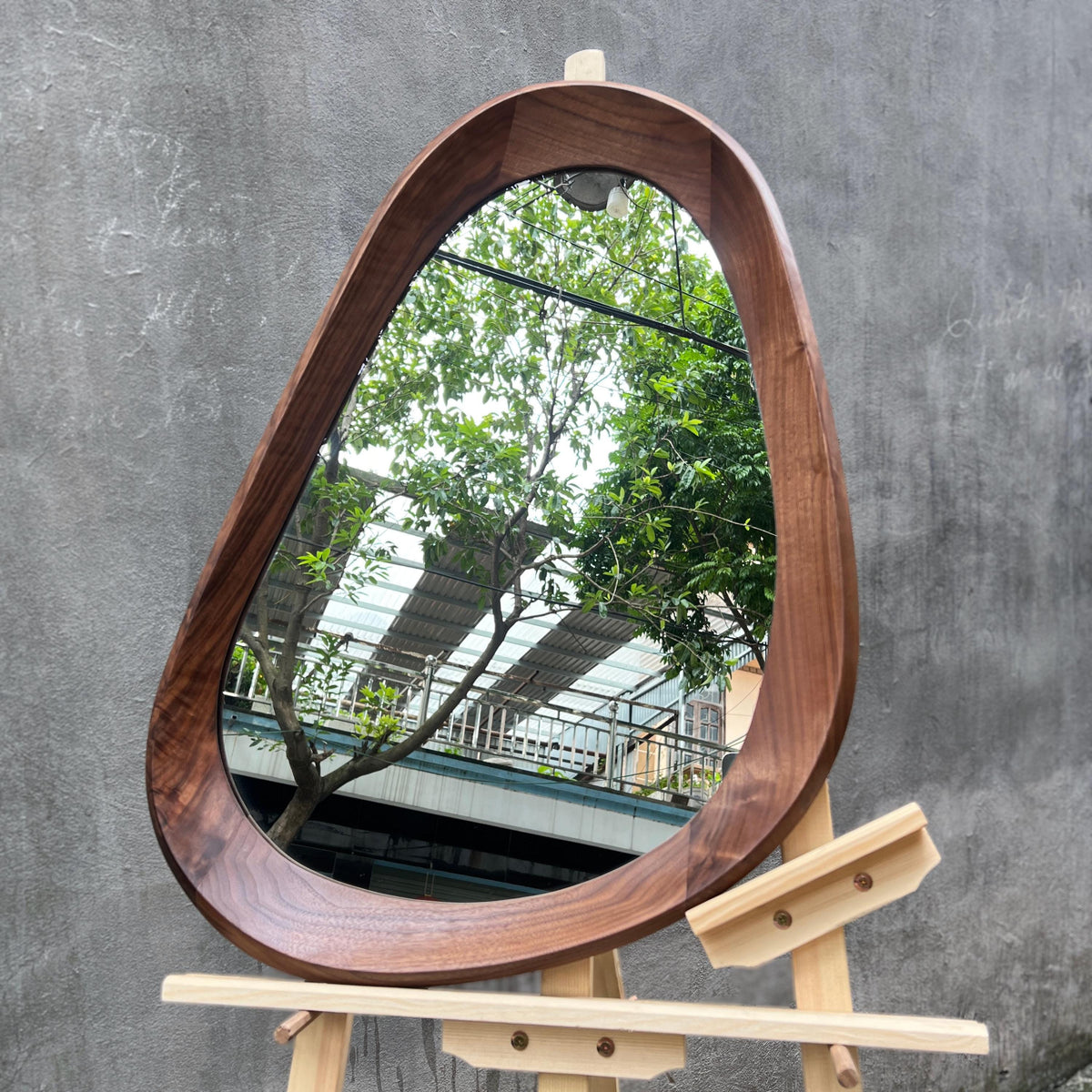 Walnut Asymmetrical Mirror – Organic Modern Wall Art & Decor