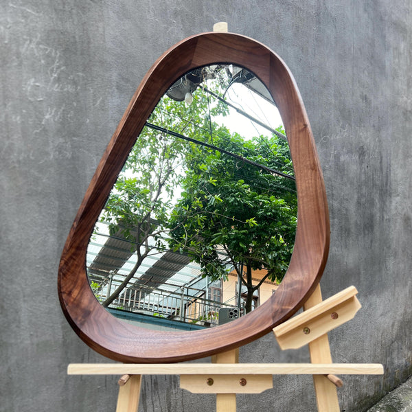 Walnut Asymmetrical Mirror – Organic Modern Wall Art & Decor