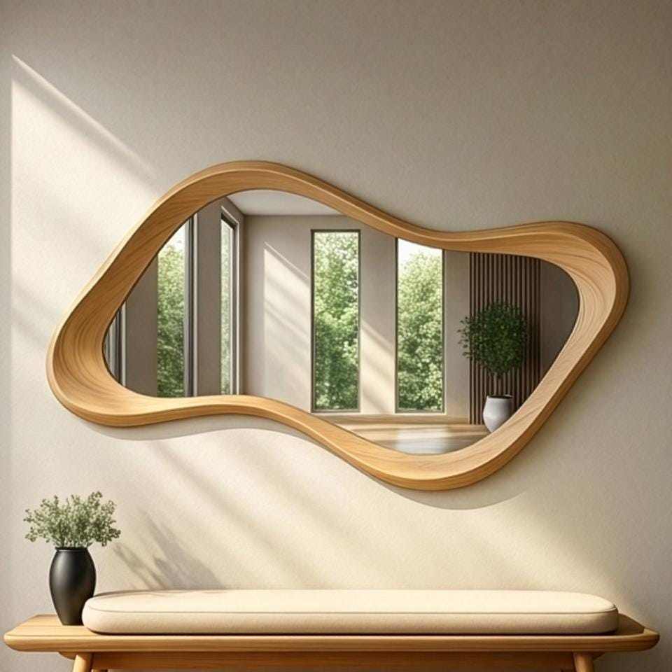 Handcrafted Oak Asymmetrical Mirror, Organic Modern Entryway Wall Art Secondary image