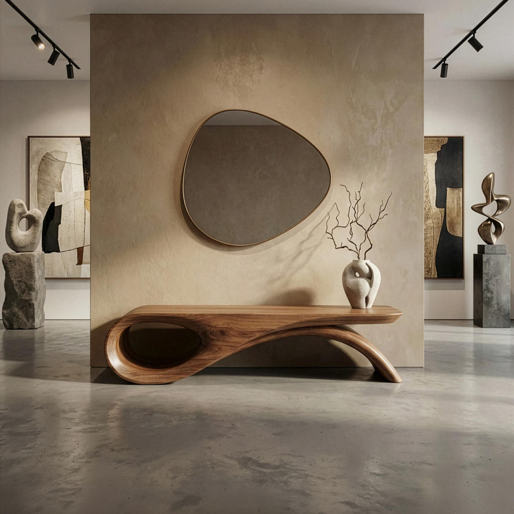 Handmade Solid Walnut Bench, Sculptural Mid-Century Modern Design