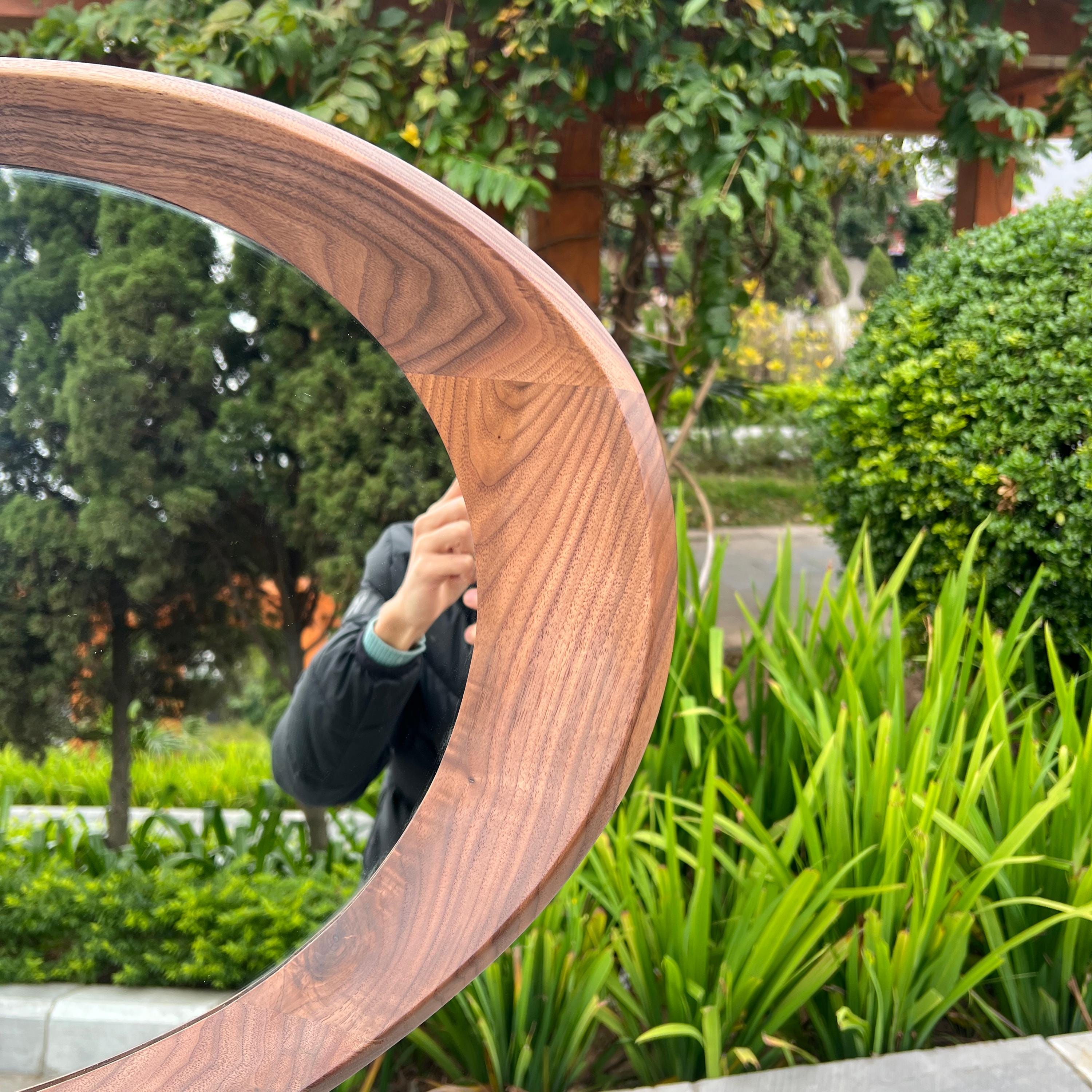Solid Walnut Asymmetrical Mirror, Organic Modern Entryway Wall Art