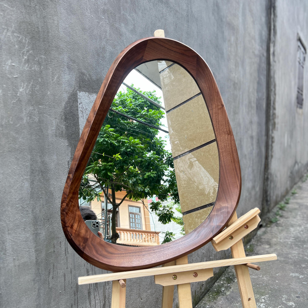 Walnut Asymmetrical Mirror – Organic Modern Wall Art & Decor