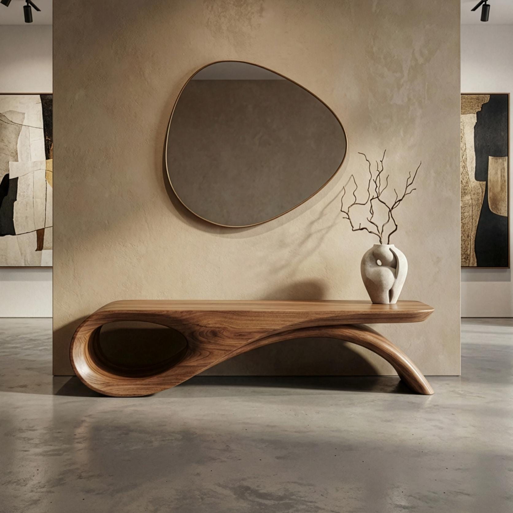 Handmade Solid Walnut Bench, Sculptural Mid-Century Modern Design