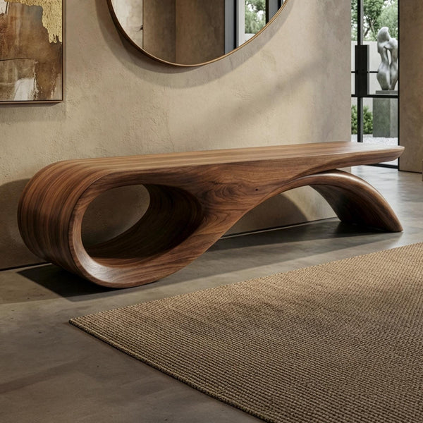 Handmade Solid Walnut Bench, Sculptural Mid-Century Modern Design