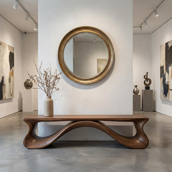 Handmade Solid Walnut Bench, Sculptural Mid-Century Modern Entryway Seating