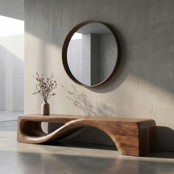 Handcrafted Sculptural Walnut Bench – Mid-Century Modern Wooden Furniture