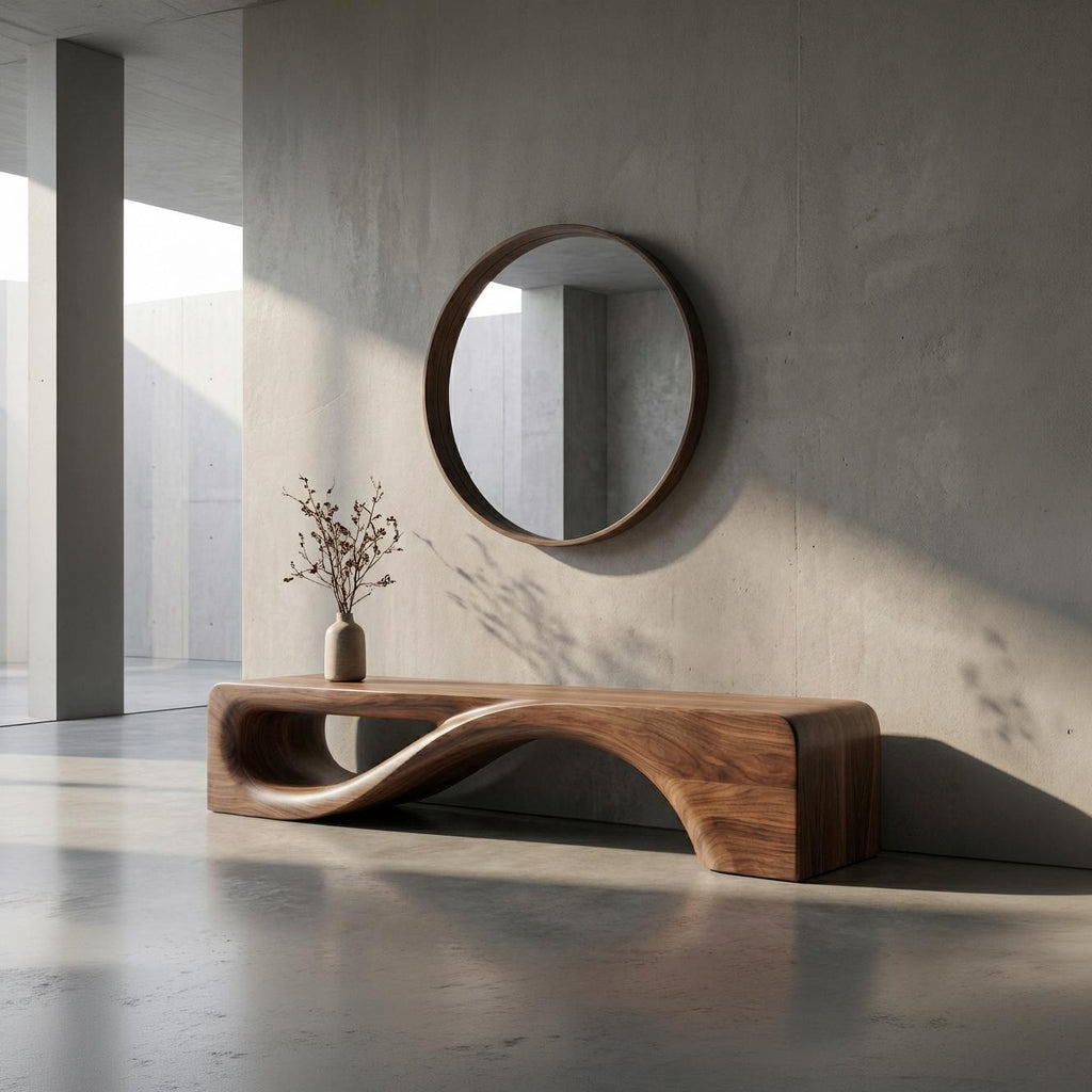 Handcrafted Sculptural Walnut Bench – Mid-Century Modern Wooden Furniture