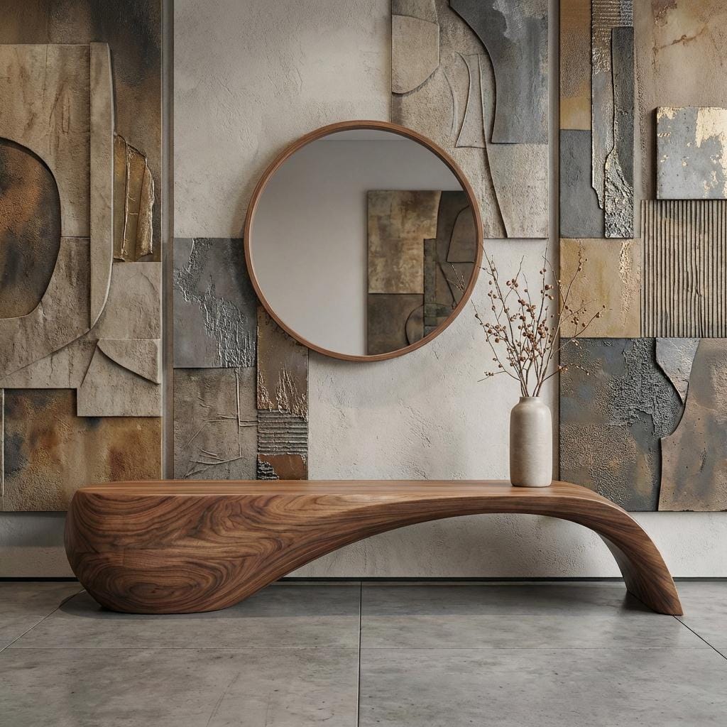 Handmade Walnut Wood Bench : Mid-Century Modern Entryway Decor