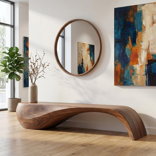 Handmade Walnut Wood Bench : Mid-Century Modern Entryway Decor