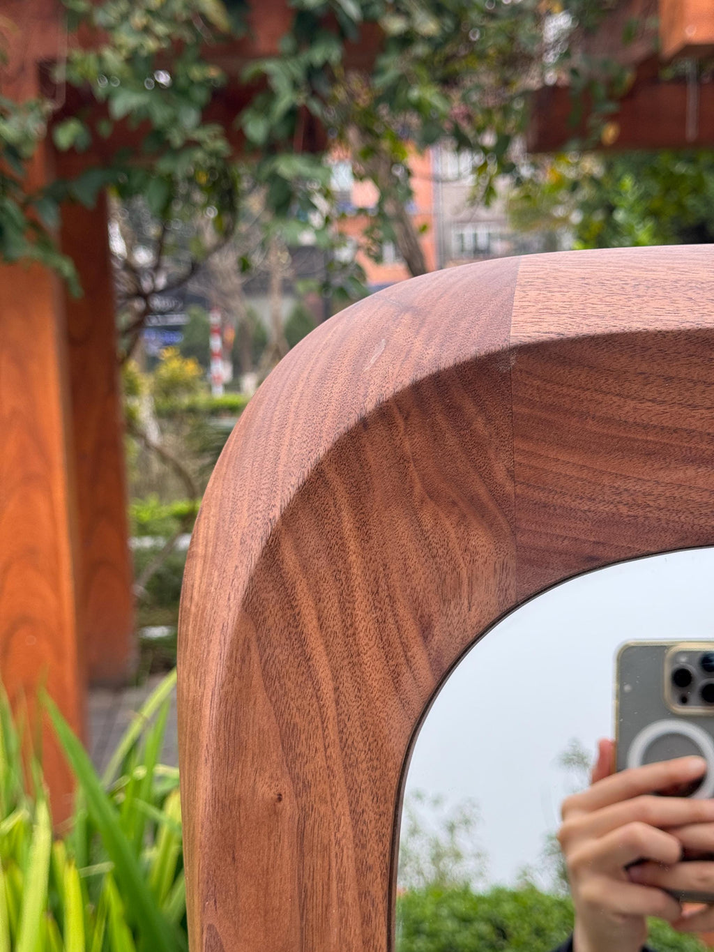 Handmade Walnut Wood Framed Asymmetrical Full Length Mirror