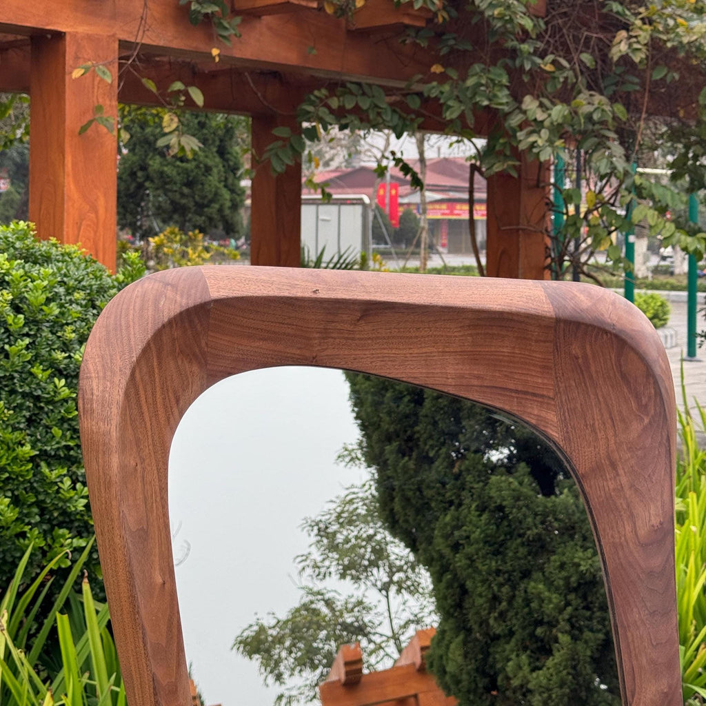Handmade Walnut Wood Framed Asymmetrical Full Length Mirror