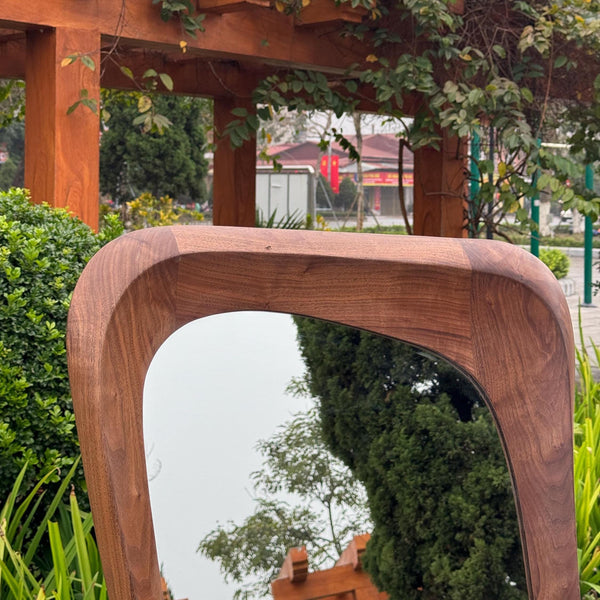 Handmade Walnut Wood Framed Asymmetrical Full Length Mirror